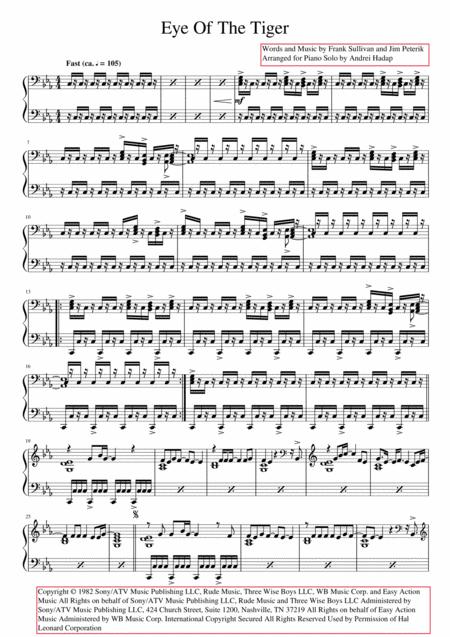 Eye Of The Tiger Arranged For Advanced Piano Solo Sheet Music