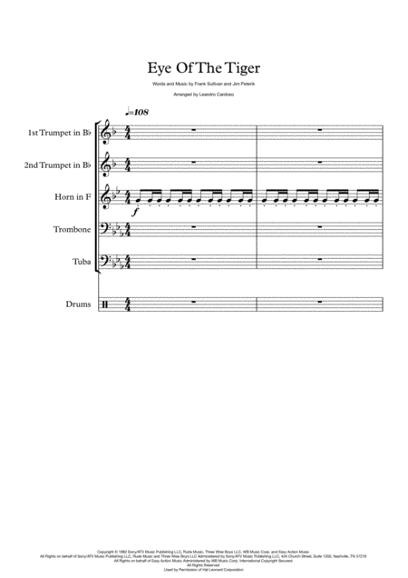 Eye Of The Tiger Brass Quintet Sheet Music