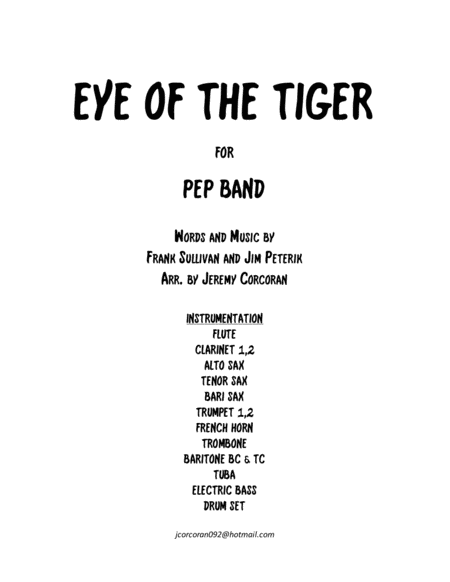 Eye Of The Tiger For Pep Band Sheet Music