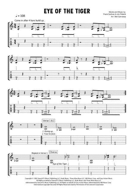 Eye Of The Tiger Guitar Grade 1 Sheet Music