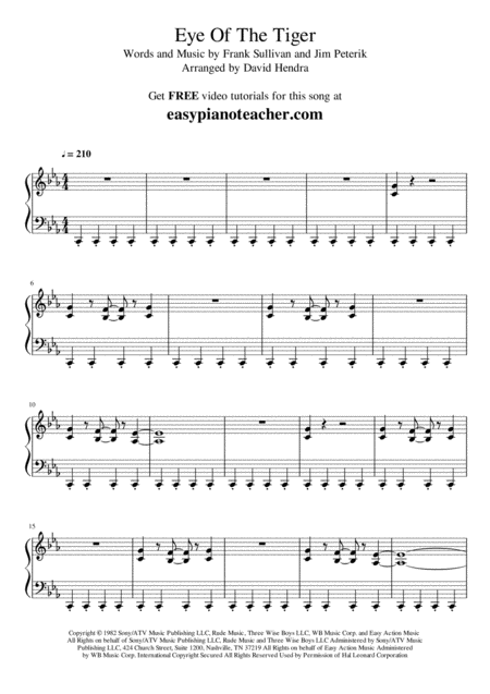 Eye Of The Tiger Very Easy Piano Sheet Music