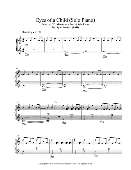 Eyes Of A Child Solo Piano Sheet Music