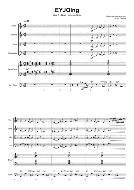 Eyjoing Near Horizons Mov Iii For String Quartet With Jazz Piano And Bass Sheet Music