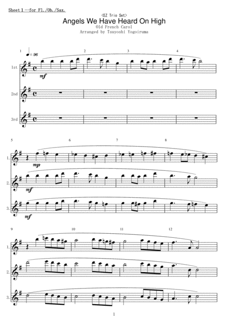 Free Sheet Music Ez Trio Set Angels We Have Heard On High