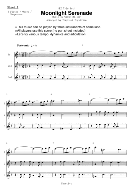 Free Sheet Music Ez Trio Set Moonlight Serenade