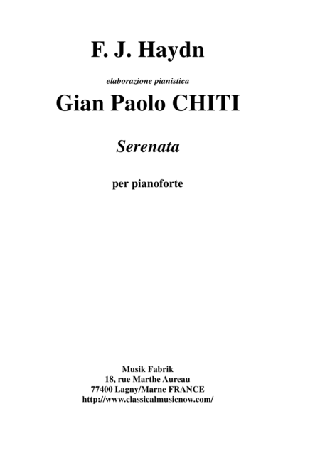 F J Haydn Srnata From String Quartet Opus 3 Arranged For Solo Piano By Gian Paolo Chiti Sheet Music