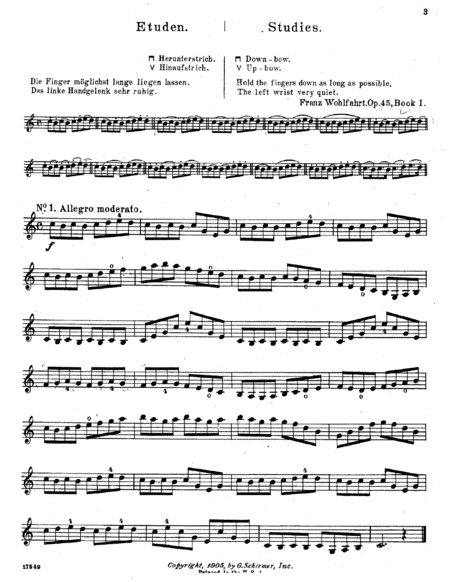 F Wohlfahrt Etude N 1 14 Bowing Exercises From 60 Etudes For Violin Op 45 Book I Mp3 Life Recording Sheet Music