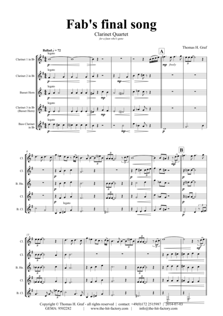 Fabs Final Song Ballad Jazz Clarinet Quartet Sheet Music