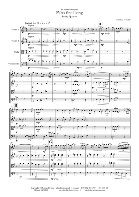 Fabs Final Song Ballad String Quartet Sheet Music