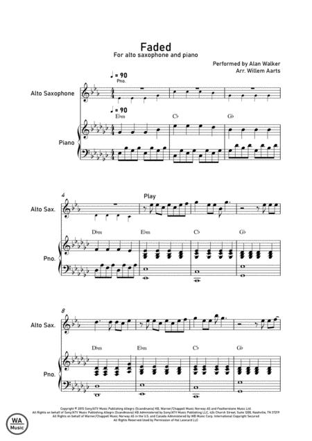 Faded By Alan Walker Alto Saxophone And Piano Sheet Music