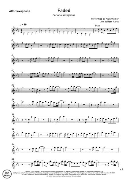 Faded By Alan Walker Alto Saxophone Sheet Music