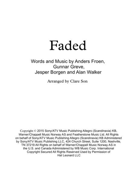 Faded By Alan Walker For Solo Perform Ukulele Guitar Flute Violin Etc Sheet Music