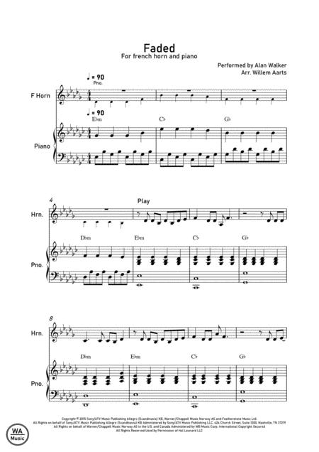 Faded By Alan Walker French Horn And Piano Sheet Music