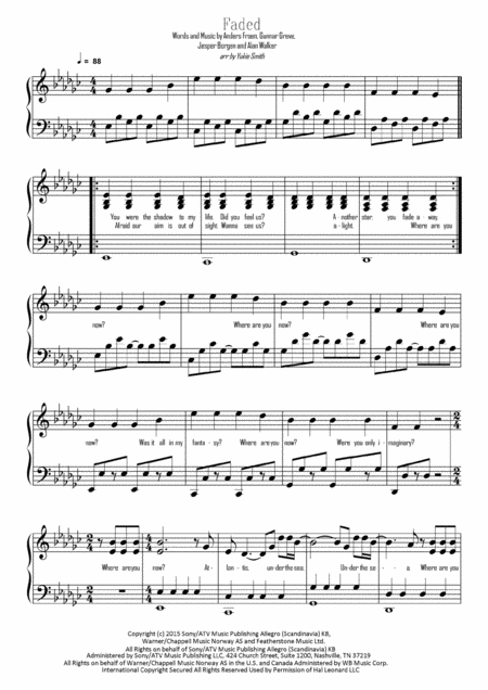 Free Sheet Music Faded In Original Key Self Accompaniment Version With Partial Solo