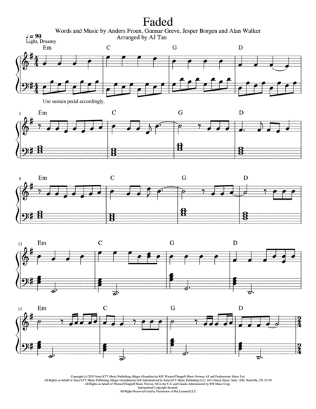 Free Sheet Music Faded Piano Version