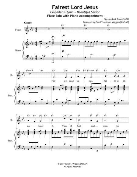 Fairest Lord Jesus Flute Piano Duet Sheet Music