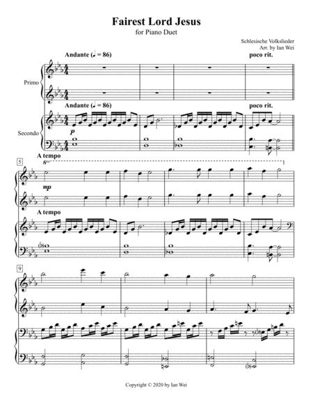 Free Sheet Music Fairest Lord Jesus For Piano Duet