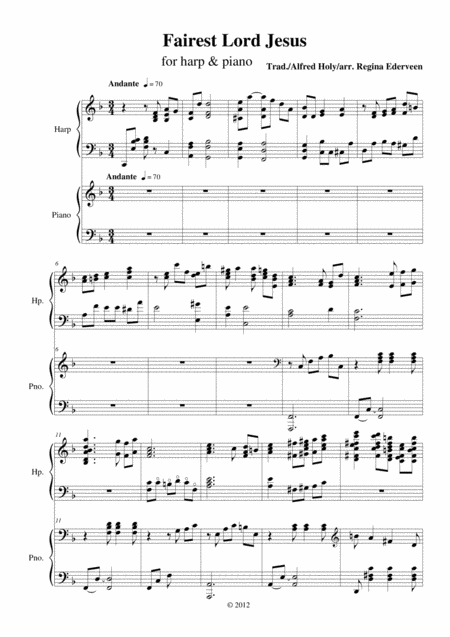 Fairest Lord Jesus Harp Piano Duet Sheet Music