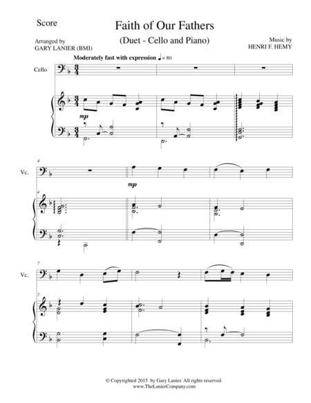 Free Sheet Music Faith Of Our Fathers Duet Cello And Piano Score And Parts