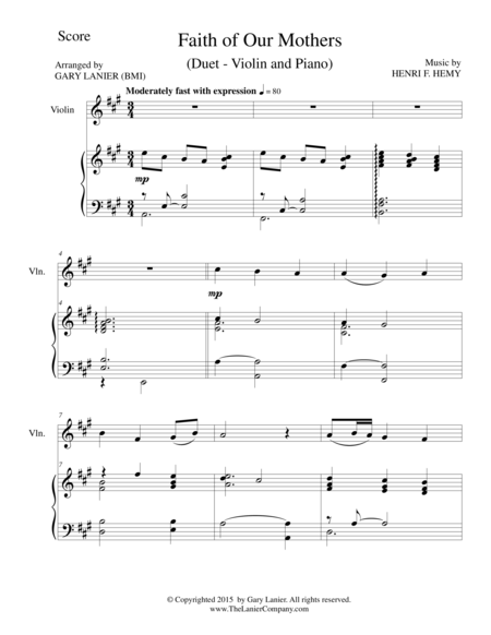 Faith Of Our Mothers Duet Violin And Piano Score And Parts Sheet Music