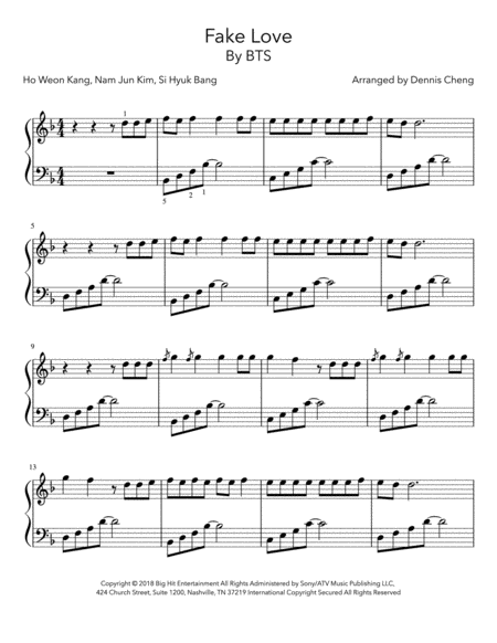 Fake Love Bts Piano Sheet Music Intermediate Version Sheet Music