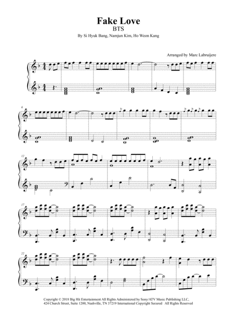 Fake Love Bts Piano Solo Sheet Music