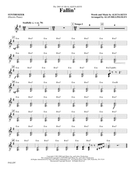 Free Sheet Music Fallin Arr Alan Billingsley Synthesizer