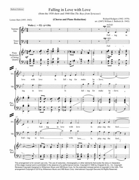 Falling In Love With Love Chorus Piano Reduction Sheet Music