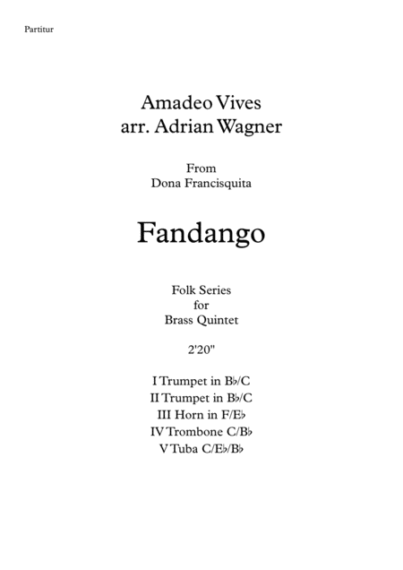 Fandango Amadeo Vives Brass Quintet Arr Adrian Wagner Sheet Music