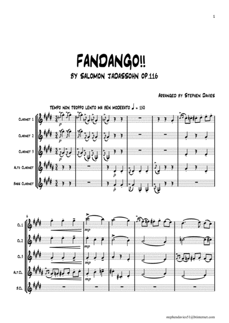 Free Sheet Music Fandango By Theodore Jadassohn For Clarinet Quintet