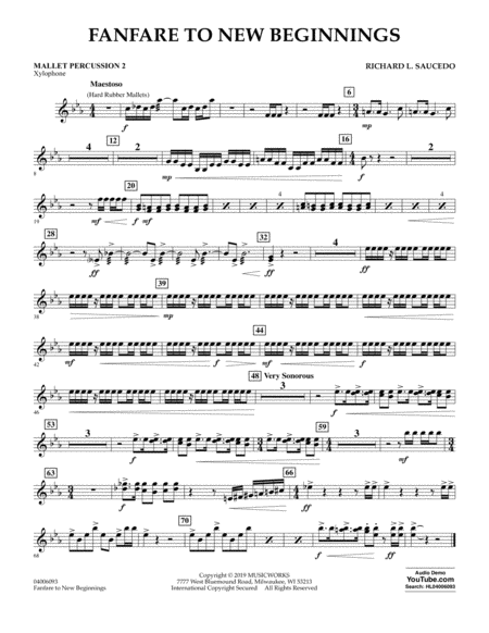 Fanfare For New Beginnings Mallet Percussion 2 Sheet Music