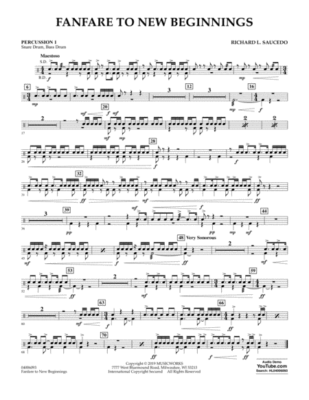 Free Sheet Music Fanfare For New Beginnings Percussion 1