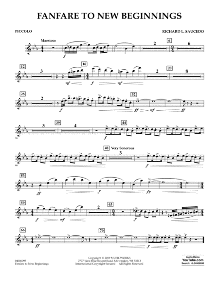 Free Sheet Music Fanfare For New Beginnings Piccolo