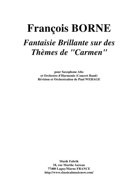 Fantaisie Brillante Sur Des Thmes De Carmen For Alto Saxophone And Concert Band Score And Solo Part Only Sheet Music