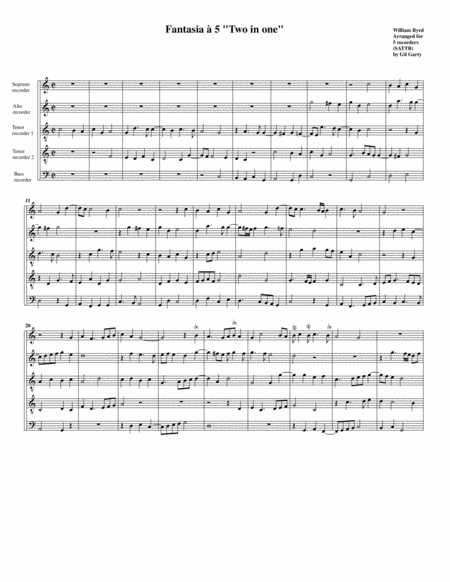 Fantasia A5 Two In One Arrangement For 5 Recorders Sheet Music