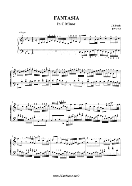 Fantasia Bwv 919 Bach Johann Bernhard Icanpiano Style Sheet Music