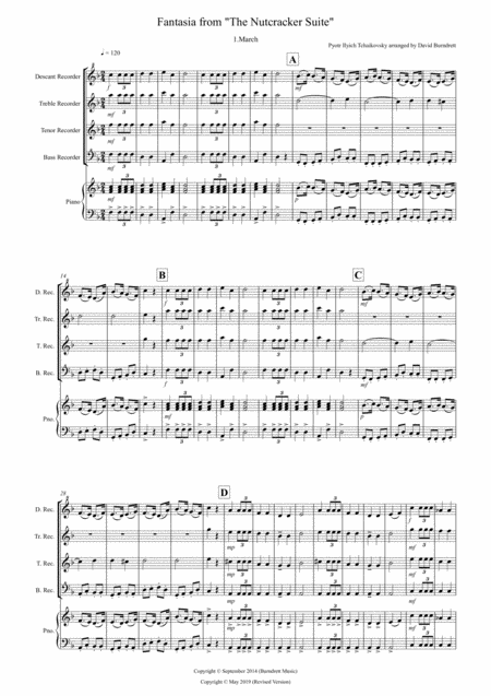 Fantasia From The Nutcracker Suite March For Recorder Quartet Sheet Music