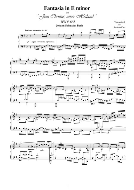 Fantasia In E Minor For Piano On Jesus Christus Unser Heiland Bwv 665 Sheet Music