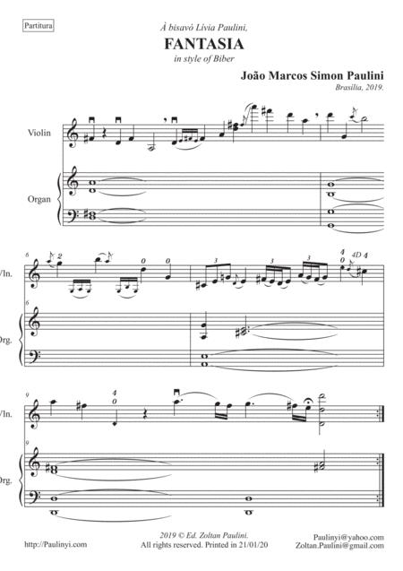 Free Sheet Music Fantasia In Style Of Biber For Solo Violin And Continuo Organ