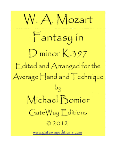 Fantasy In D Minor K 397 Sheet Music