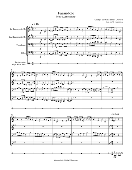 Free Sheet Music Farandole From L Arlesienne For Brass Quartet