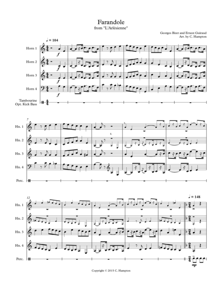 Free Sheet Music Farandole From L Arlesienne For Horn Quartet With Substitutions