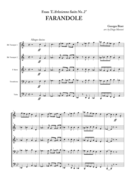 Farandole From L Arlesienne Suite No 2 For Brass Quintet Sheet Music