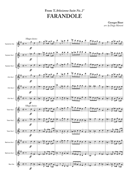 Farandole From L Arlesienne Suite No 2 For Saxophone Ensemble Sheet Music