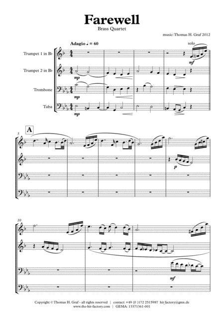 Farewell Ballad Brass Quartet Sheet Music