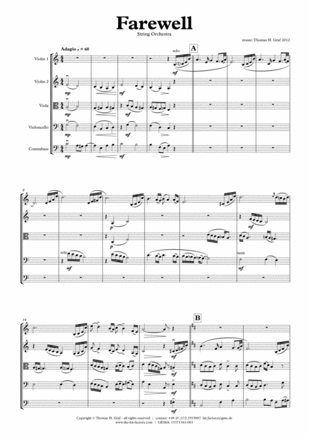 Farewell Sad Ballad String Orchestra Sheet Music