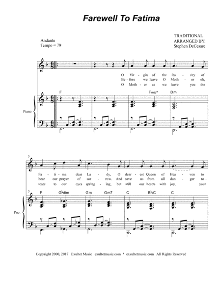 Free Sheet Music Farewell To Fatima