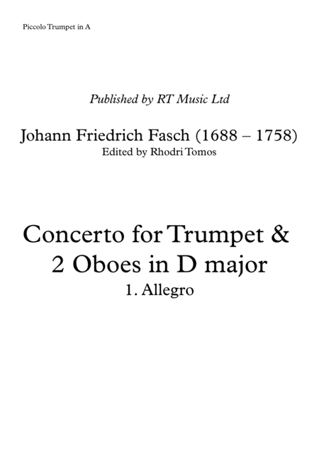 Free Sheet Music Fasch Trumpet Concerto In D Solo Parts