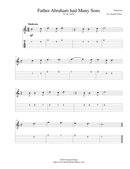 Father Abraham Had Many Sons For Easy Guitar With Tab Sheet Music