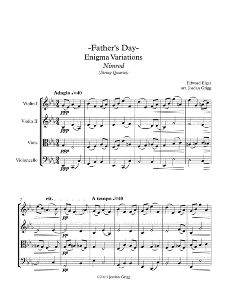 Free Sheet Music Fathers Day Enigma Variations Nimrod String Quartet